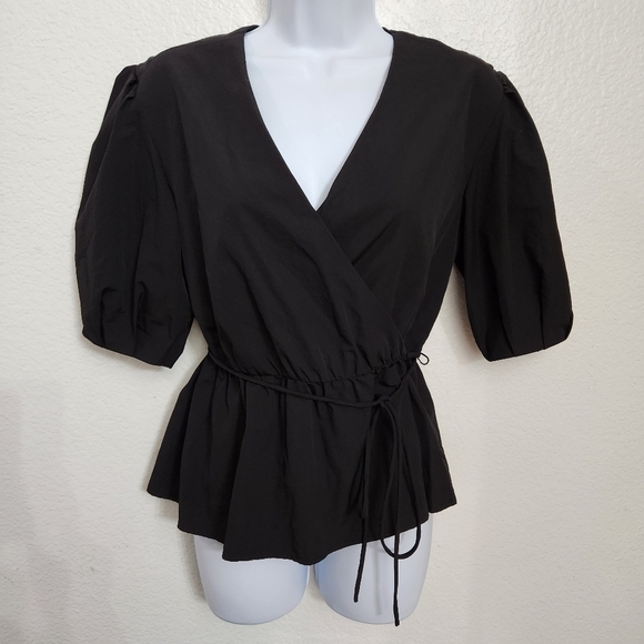 Rebecca Minkoff Black Puff Sleeve Top - Picture 1 of 9
